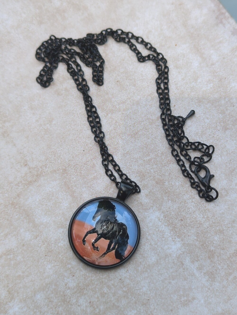 Black Horse Art Black Large Charm Pendant 20" Necklace Men Women Gift Jewelry